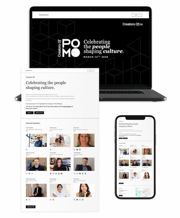 Website presentation of Creators of Port Moody